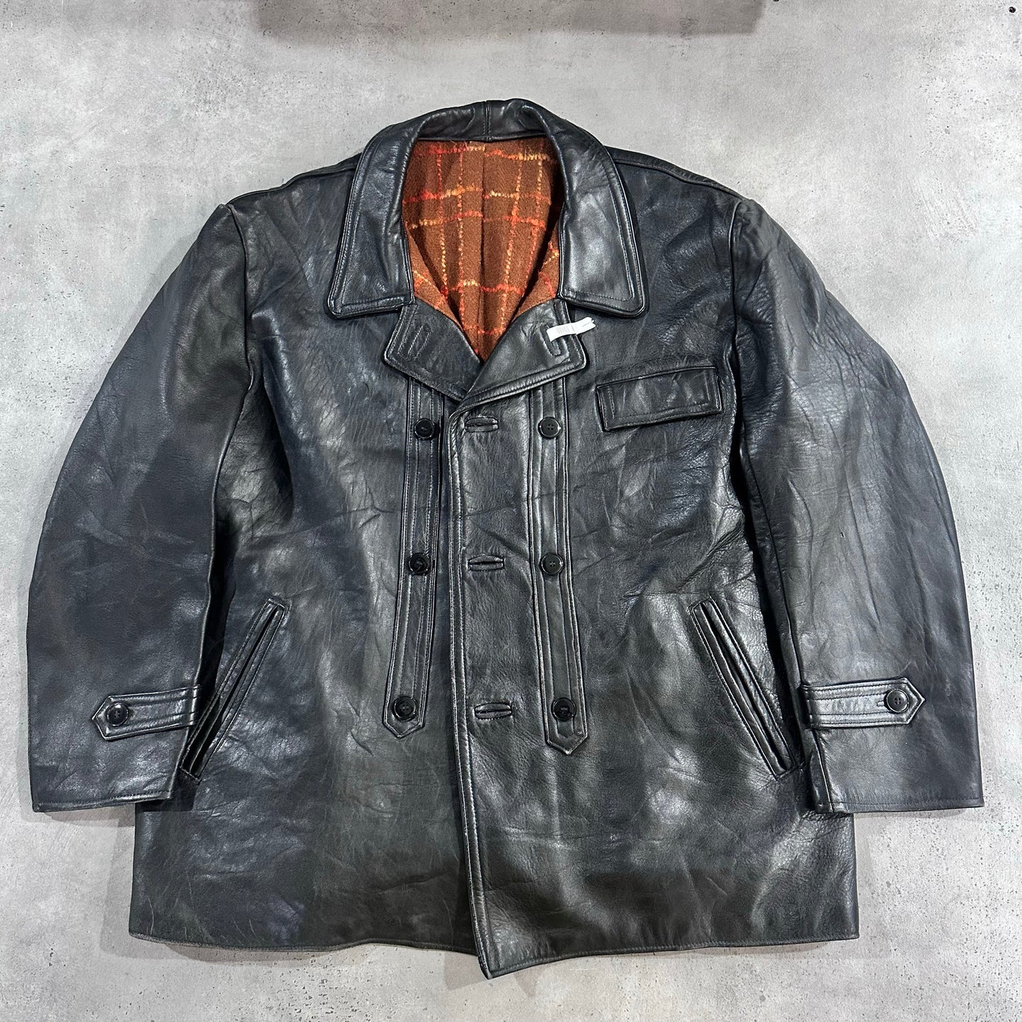 Vintage France Workwear Mid-Length Leather Jackets