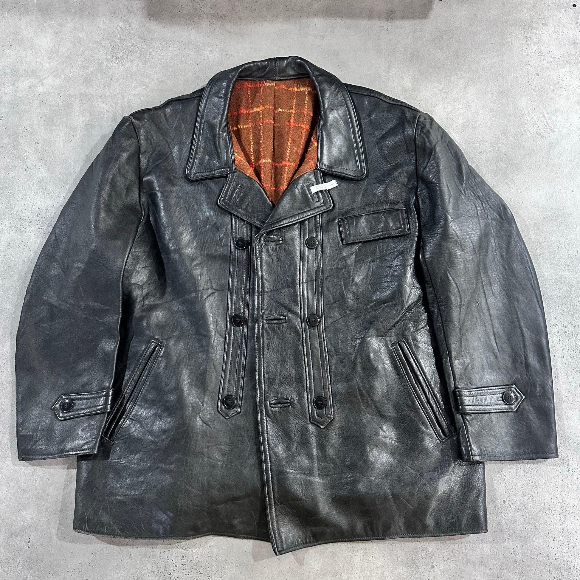 Vintage France Workwear Mid-Length Leather Jackets