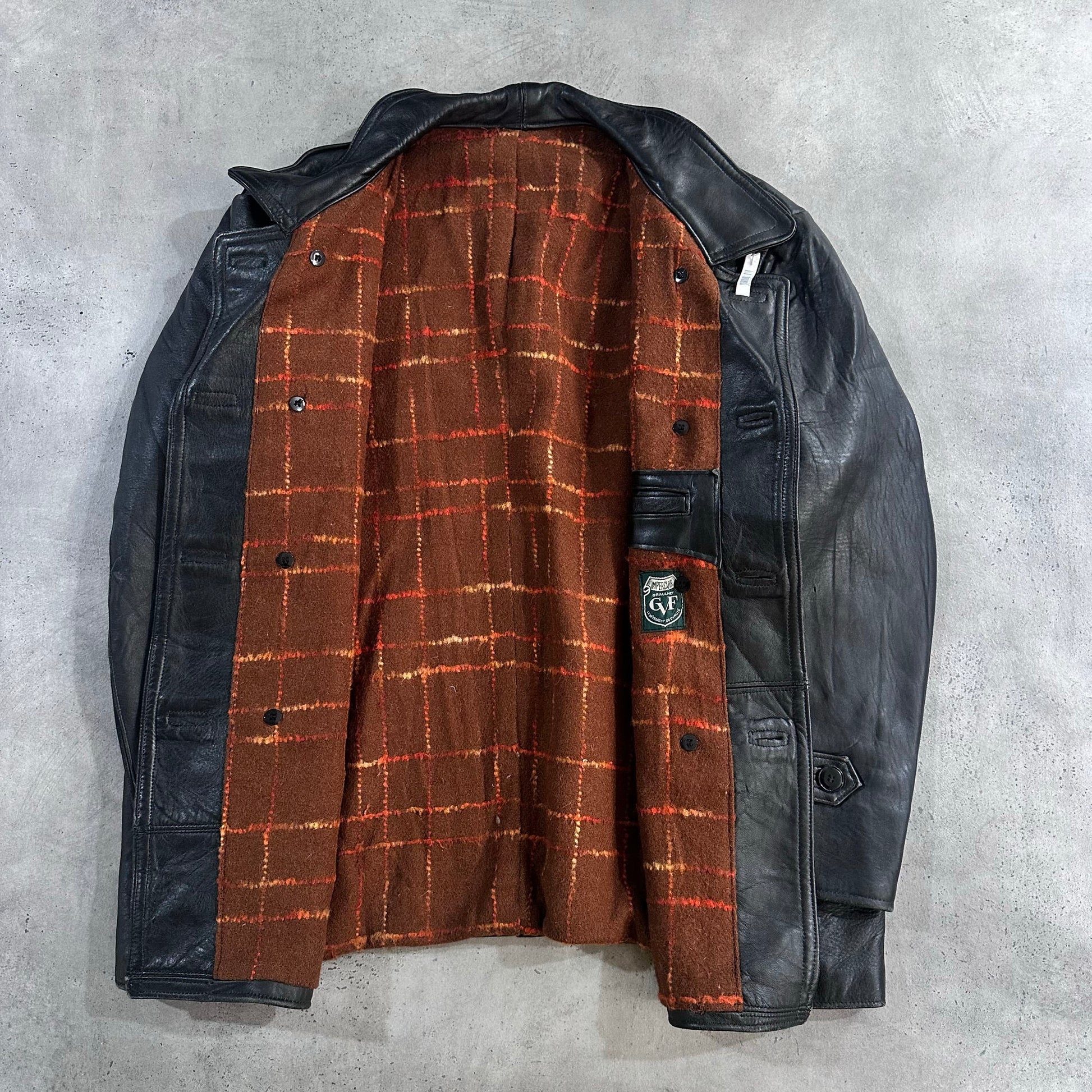 Vintage France Workwear Mid-Length Leather Jackets