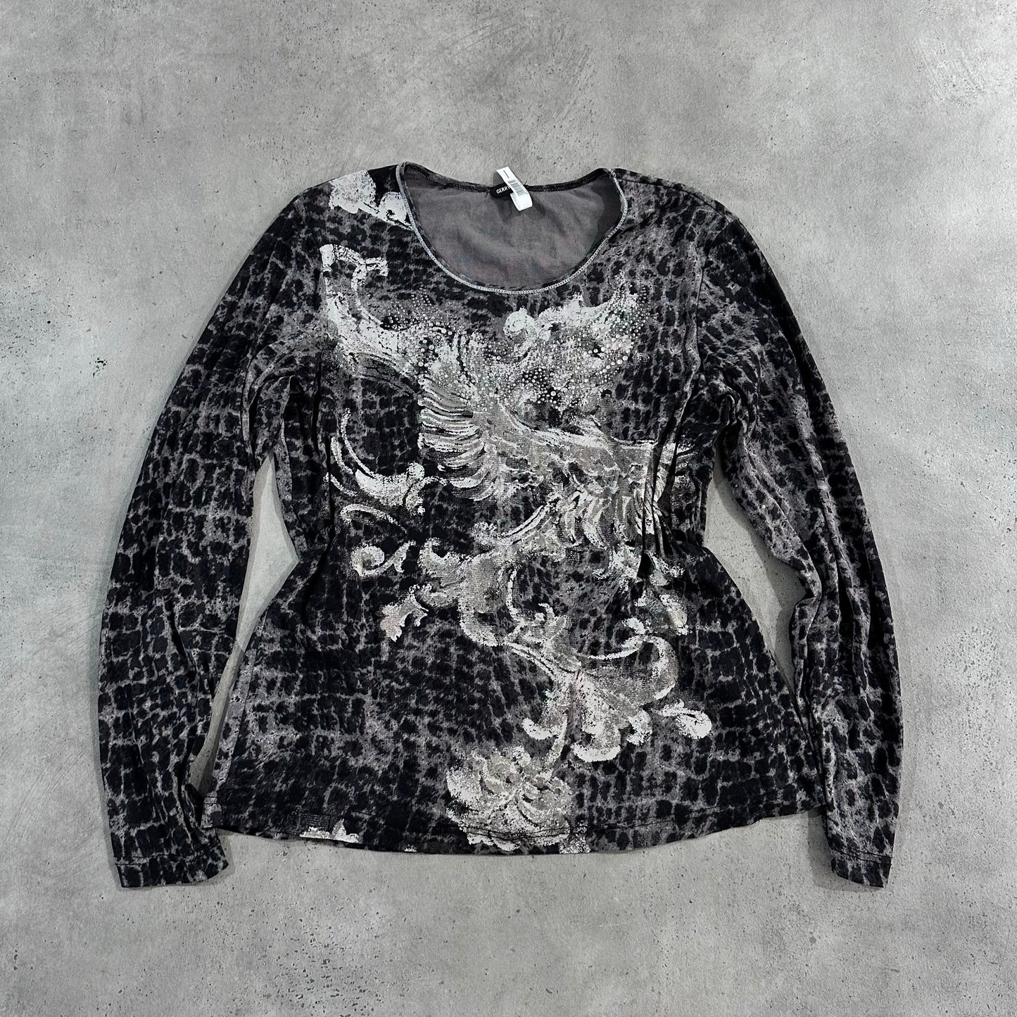 Y2K Rhinestone Mesh Printed Gerry Weber T-Shirt