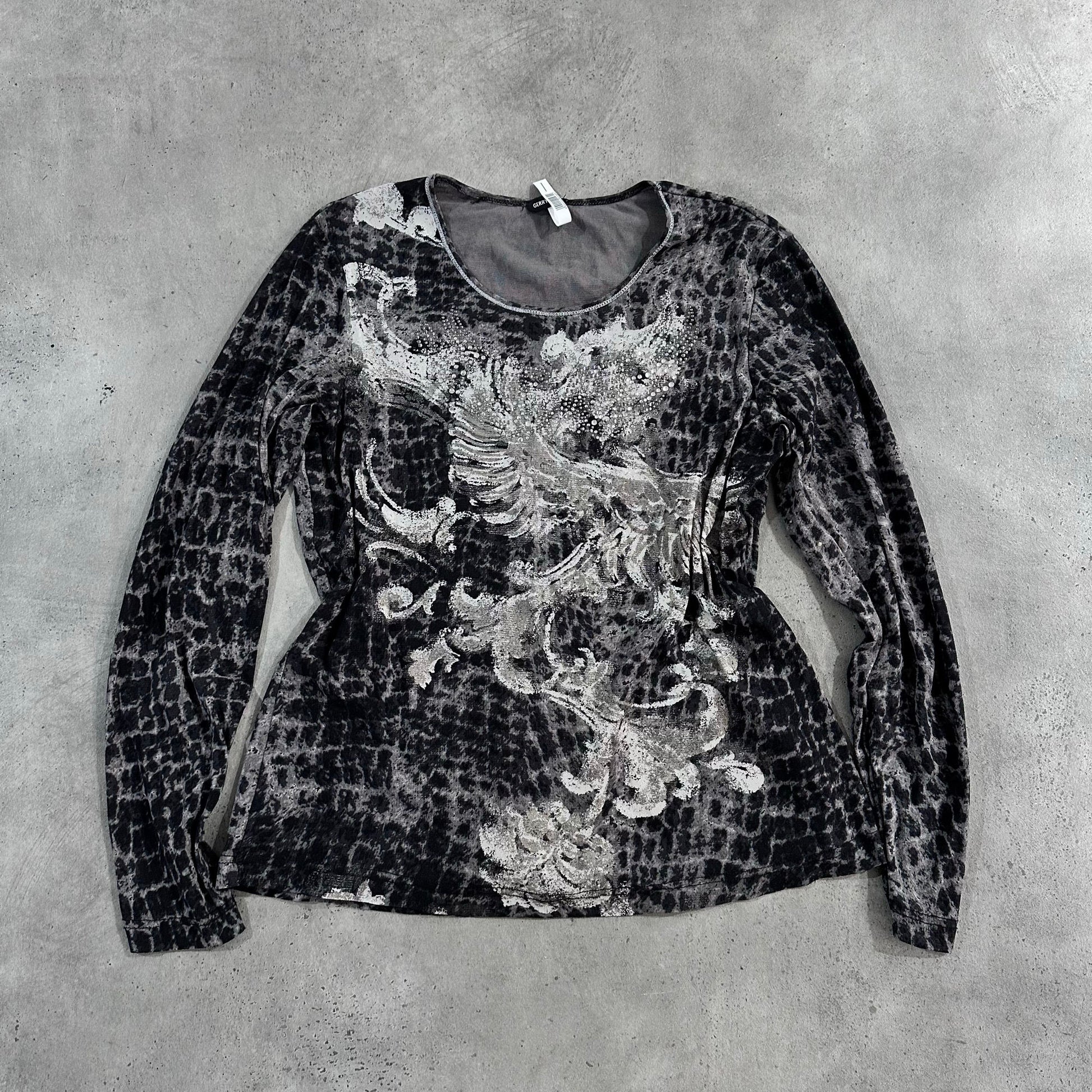 Y2K Rhinestone Mesh Printed Gerry Weber T-Shirt