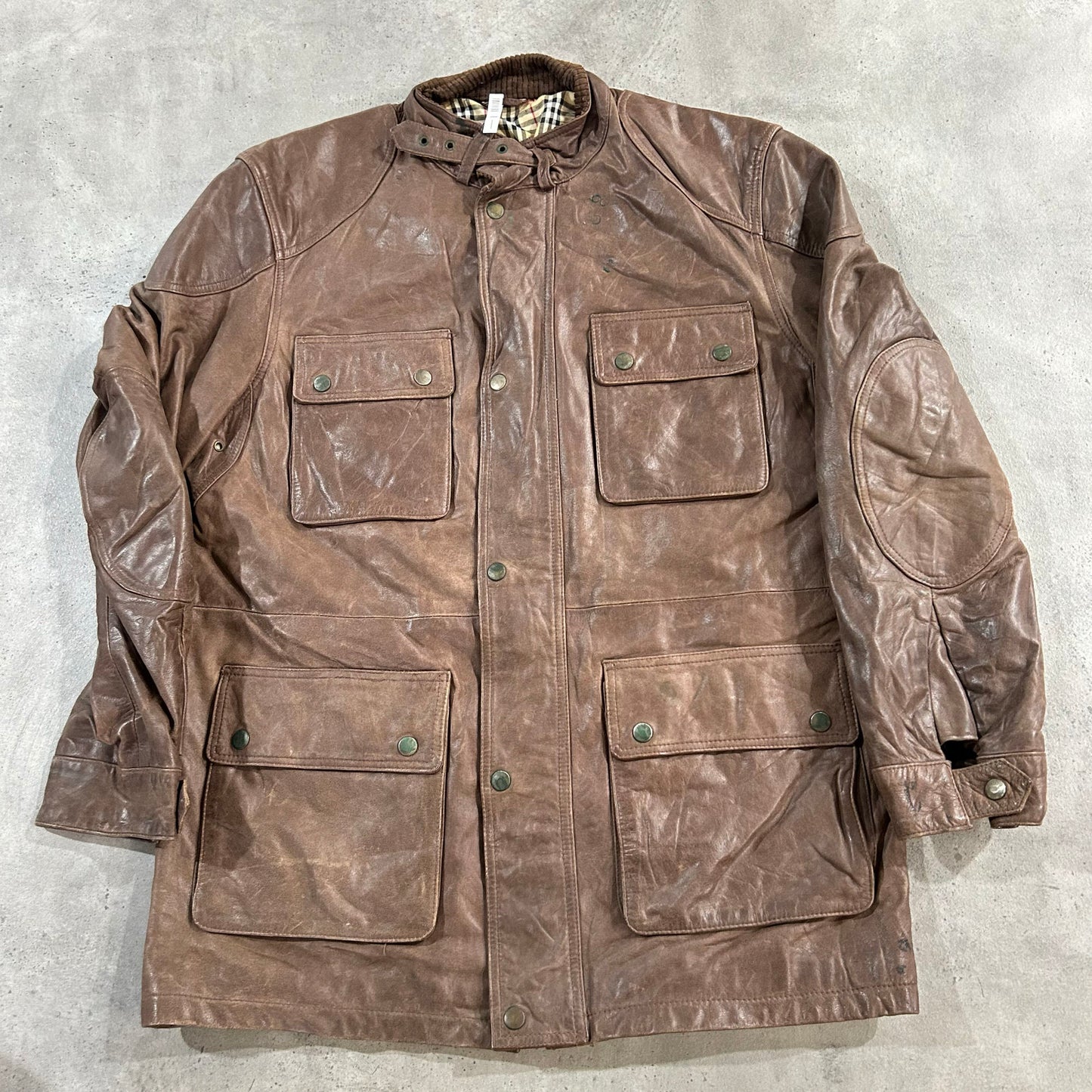 Vintage 70s-90s Burberry Pre-owned Luxury Mid-Length Leather Jackets