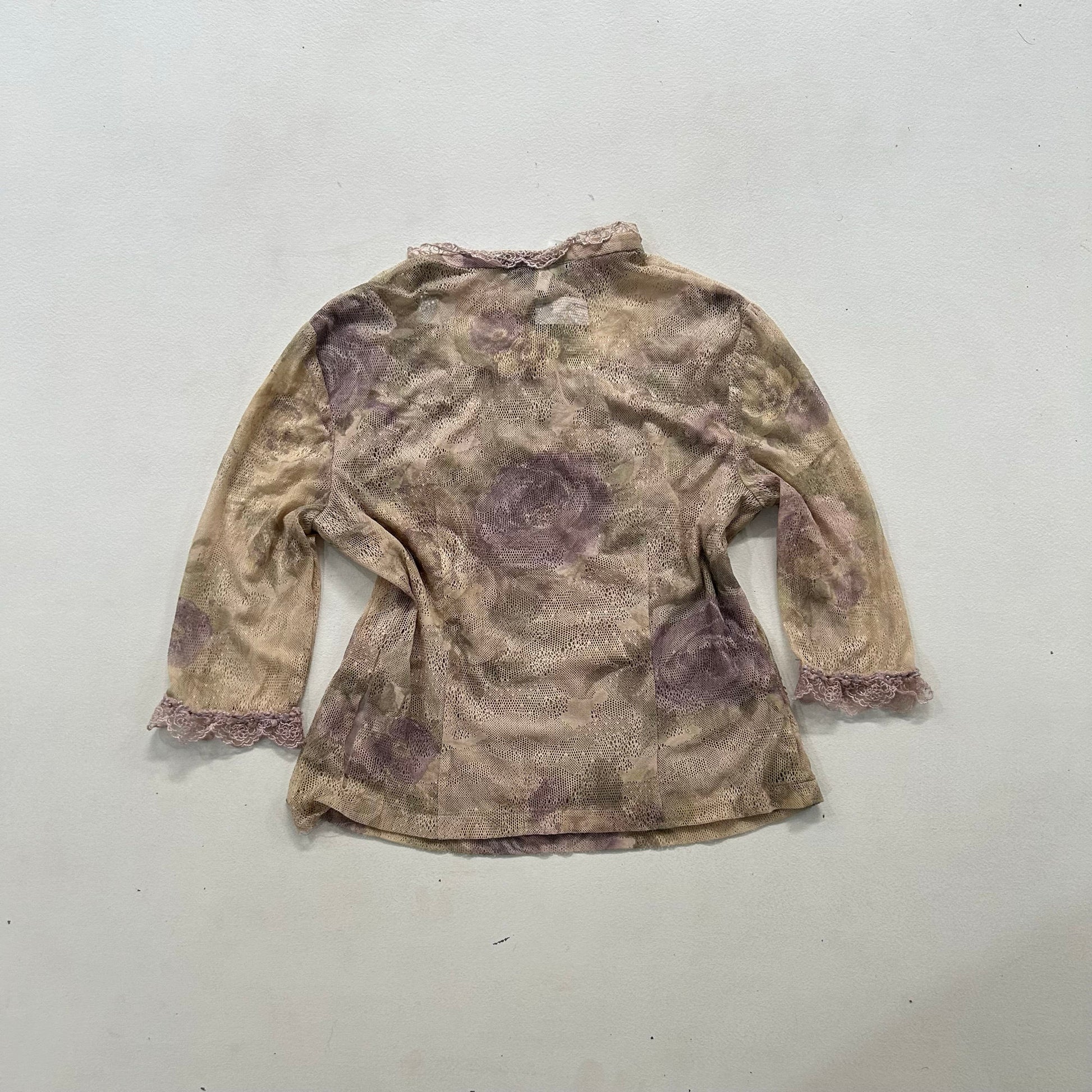 Y2K Mesh Printed Beaded Blouse