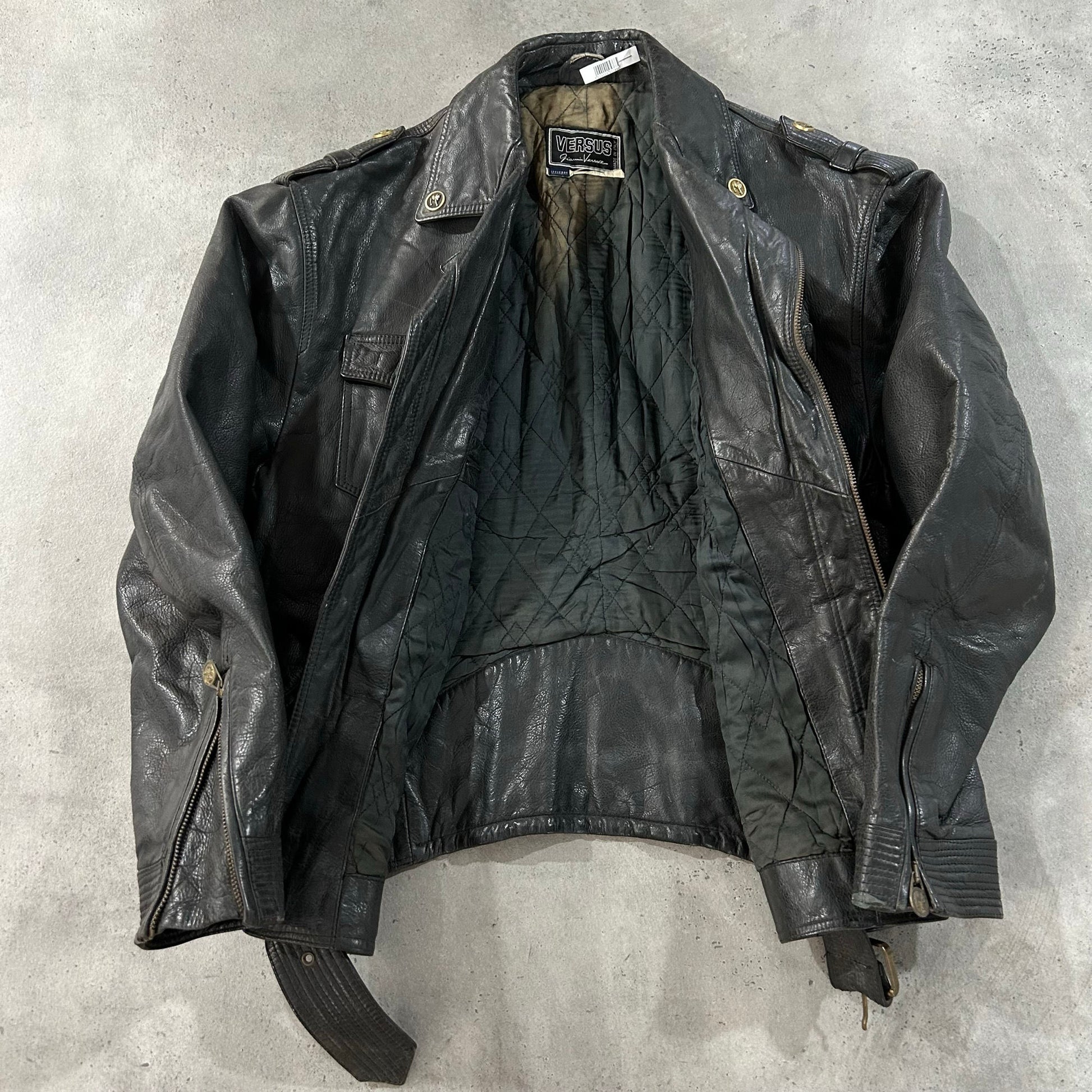 Vintage 70s-90s Italy Versace Pre-owned Luxury Double Rider Leather Jackets