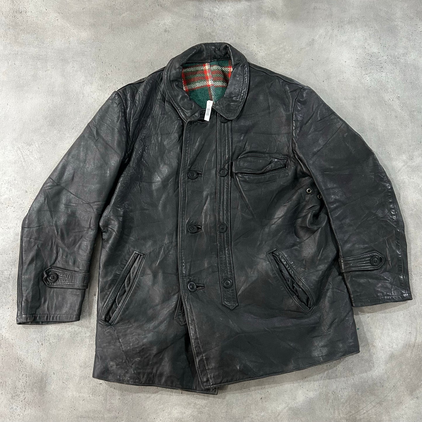 Vintage France Workwear Mid-Length Leather Jackets