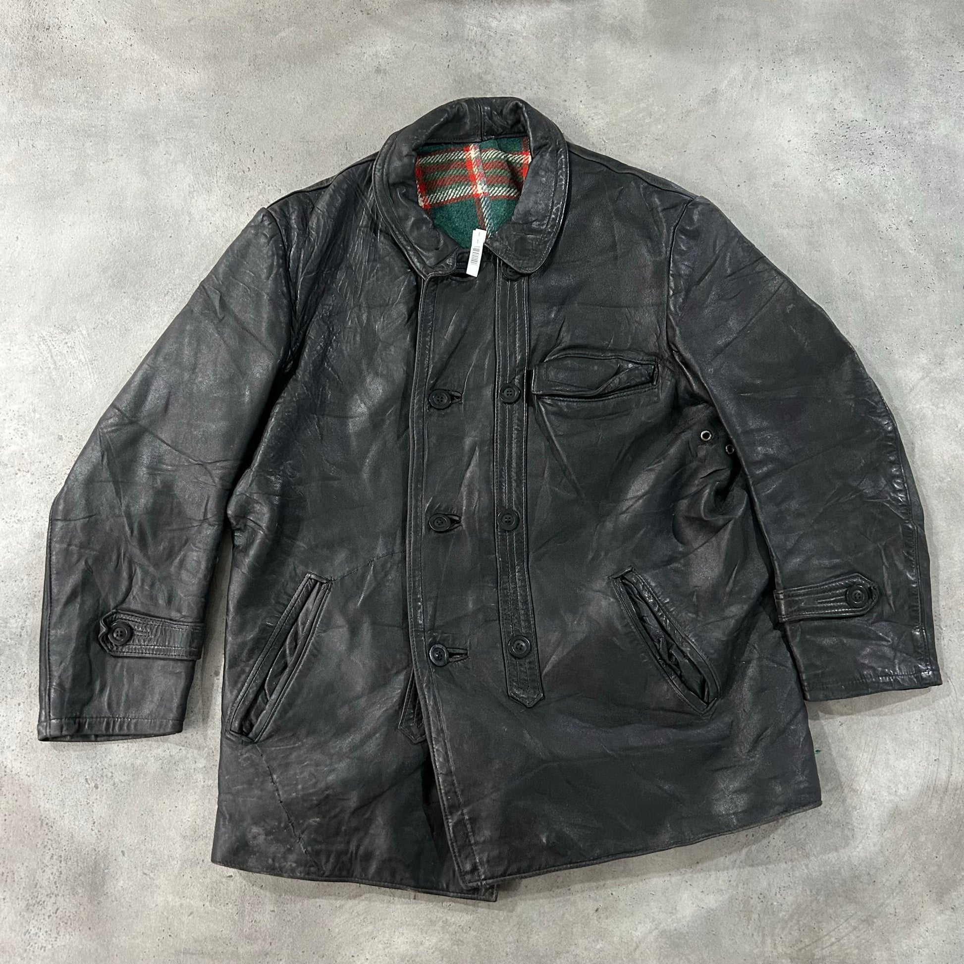Vintage France Workwear Mid-Length Leather Jackets