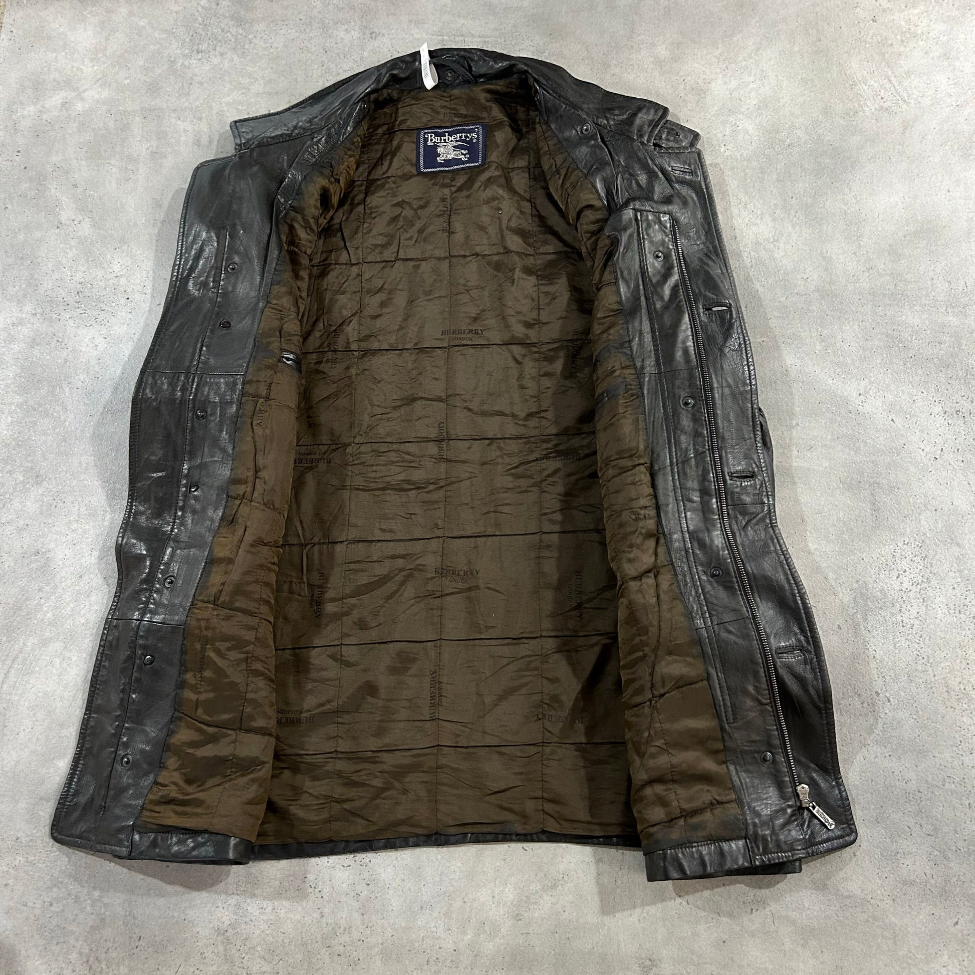 Vintage 70s-90s Burberry Pre-owned Luxury Mid-Length Leather Jackets