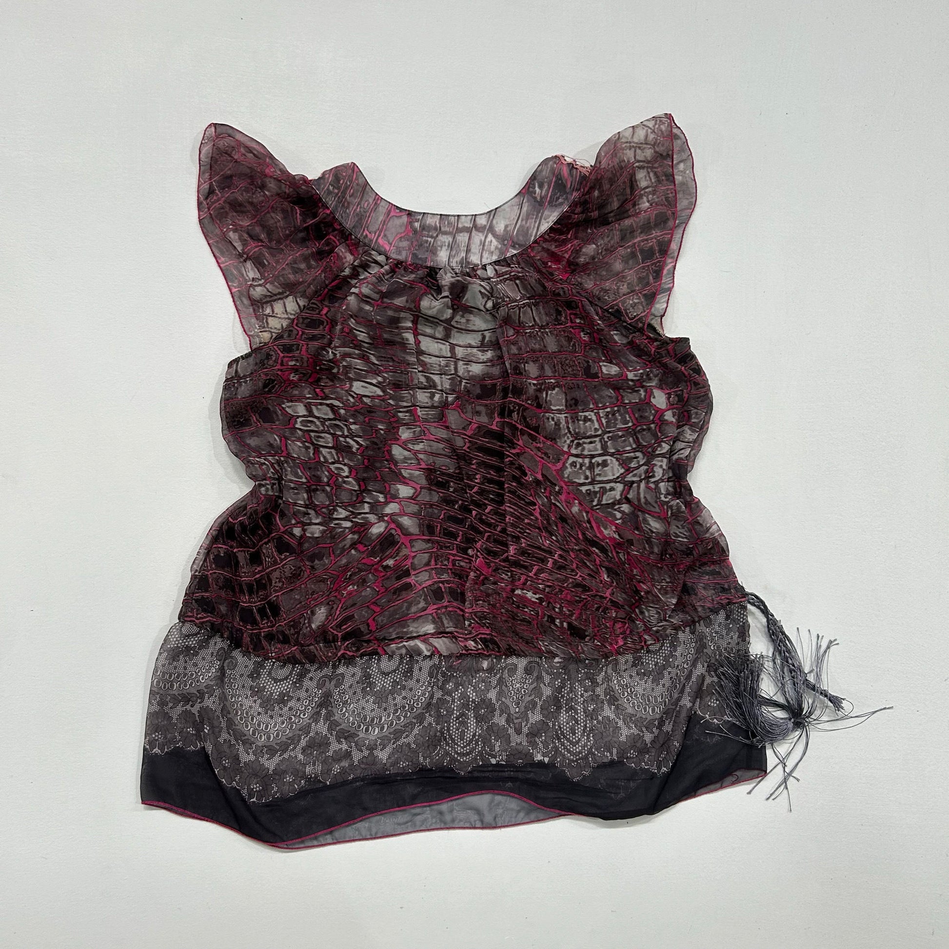 Y2K Beaded Printed Jaune Rouge Blouse