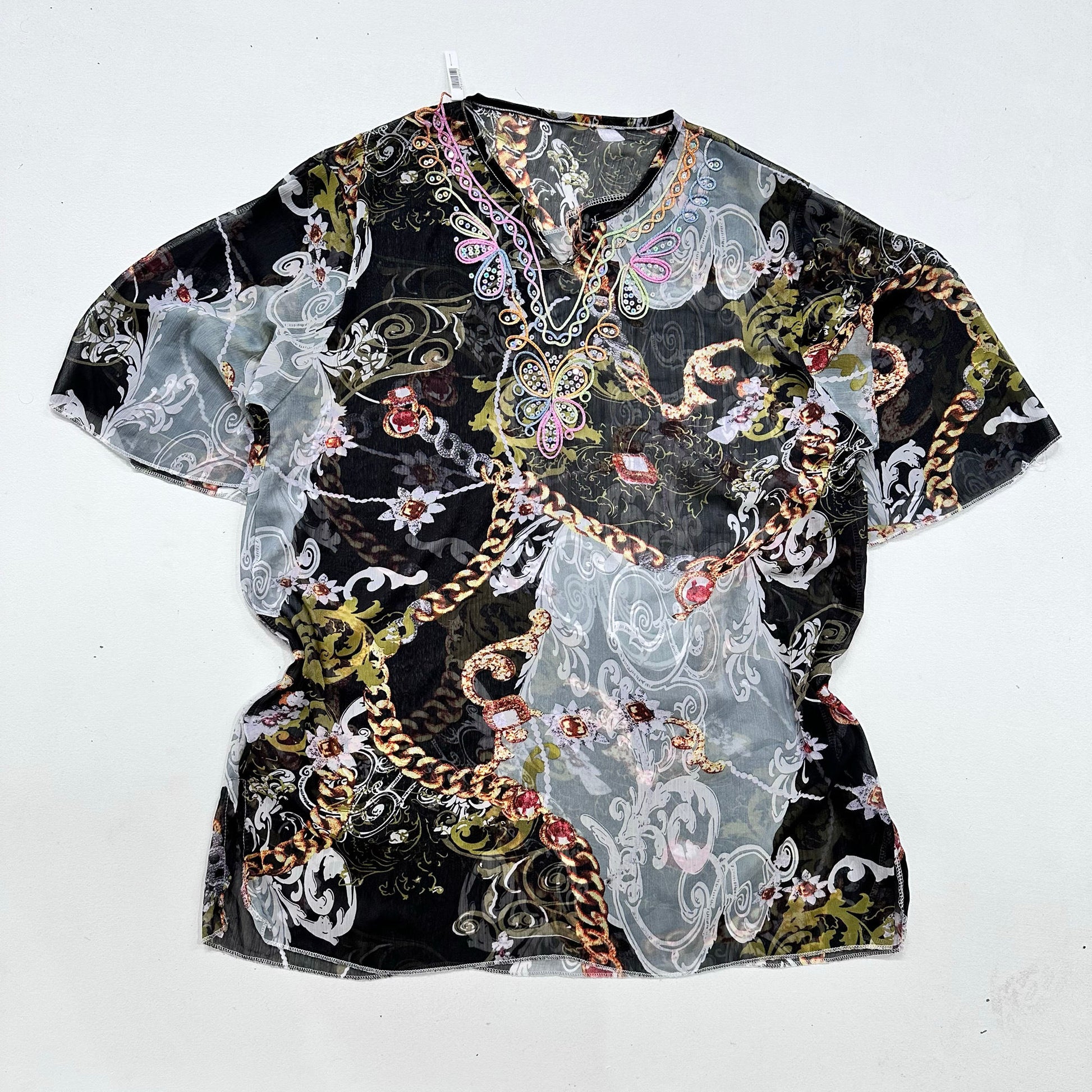 Y2K Mesh Butterfly Rhinestone Blouse