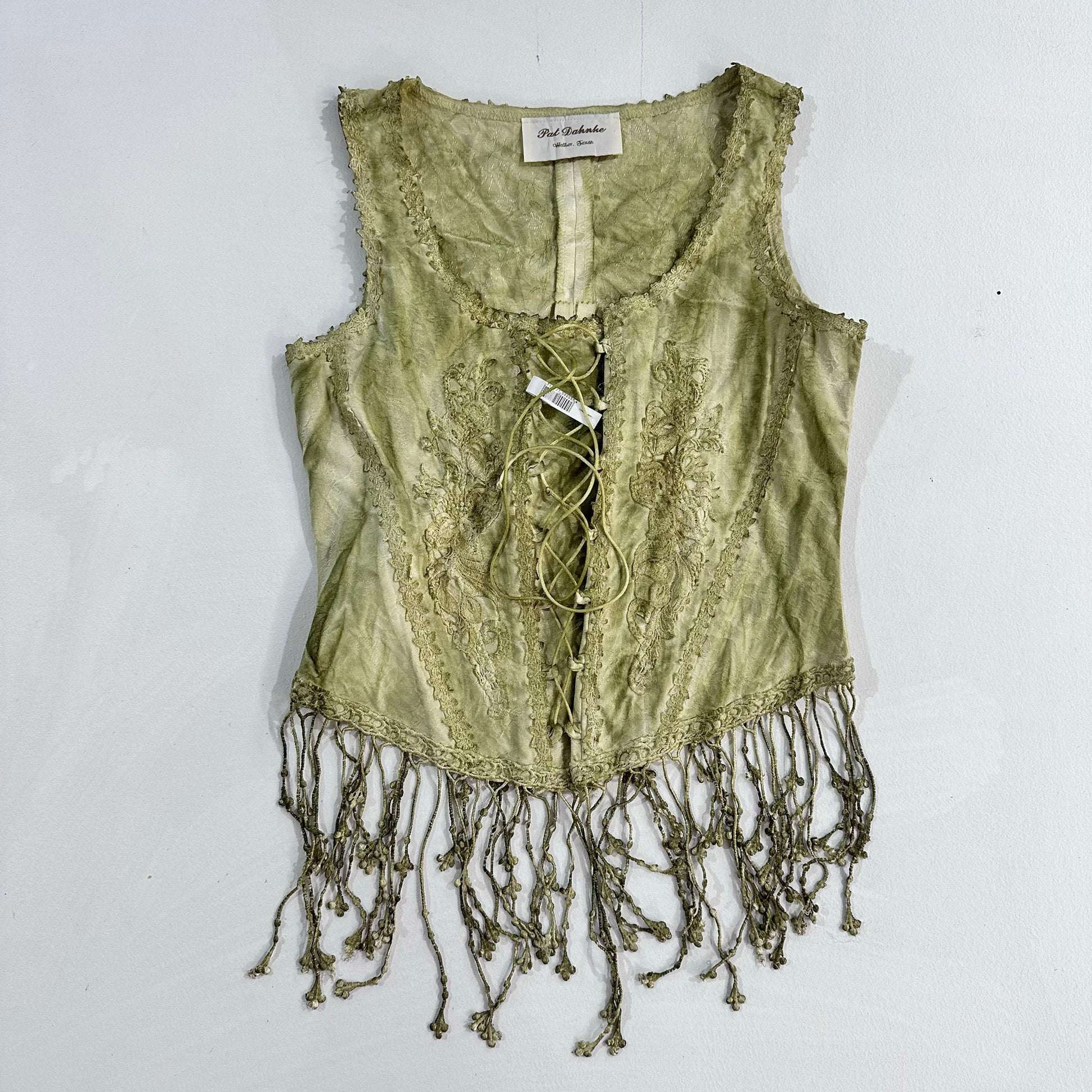 USA Boho Fringe Embroidered Pat Dahnke Corset/Bustier