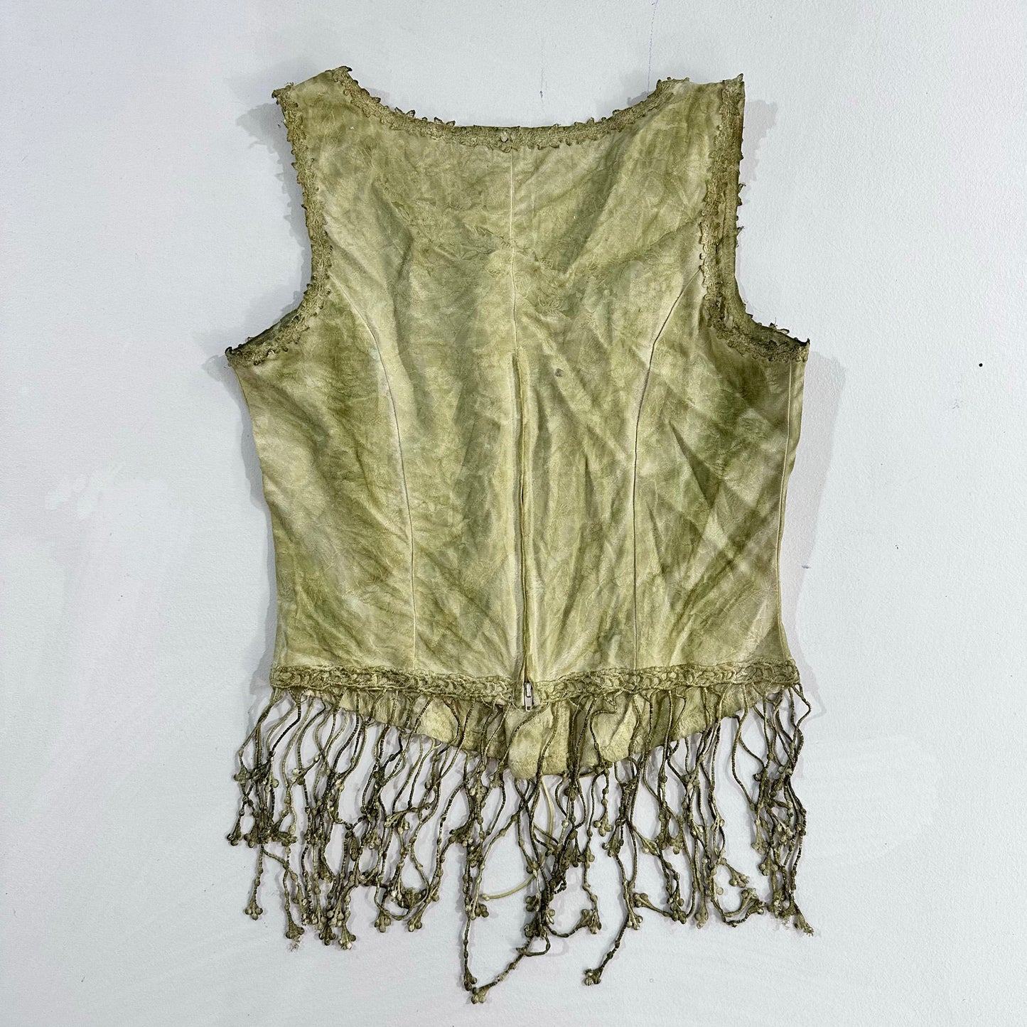 USA Boho Fringe Embroidered Pat Dahnke Corset/Bustier
