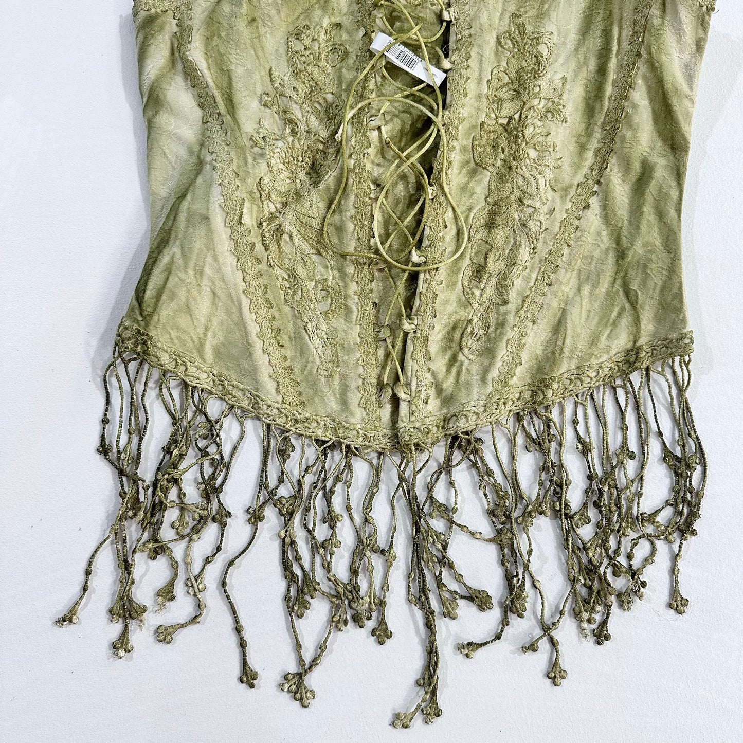 USA Boho Fringe Embroidered Pat Dahnke Corset/Bustier