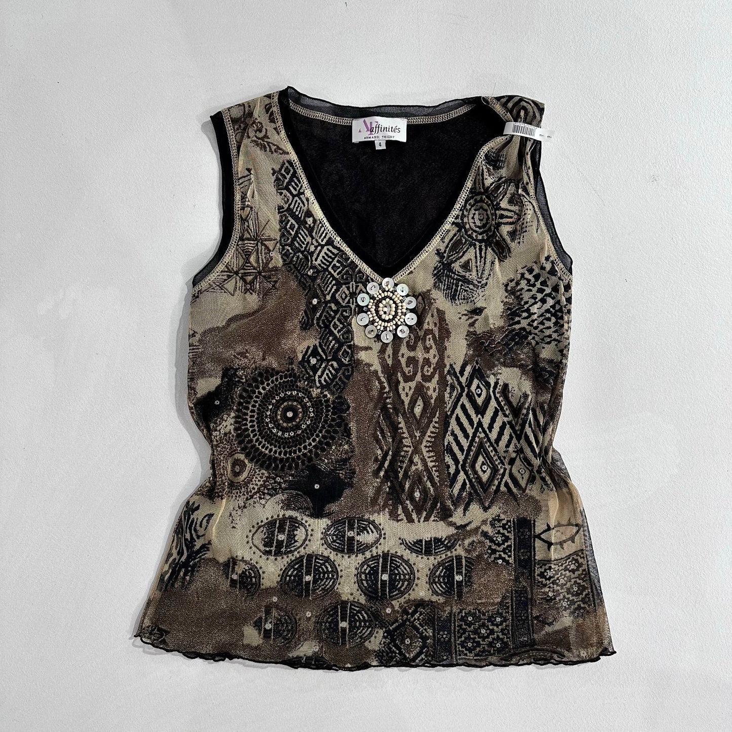 Y2K Mesh Beaded Printed Armand Thiery Tank/Cami