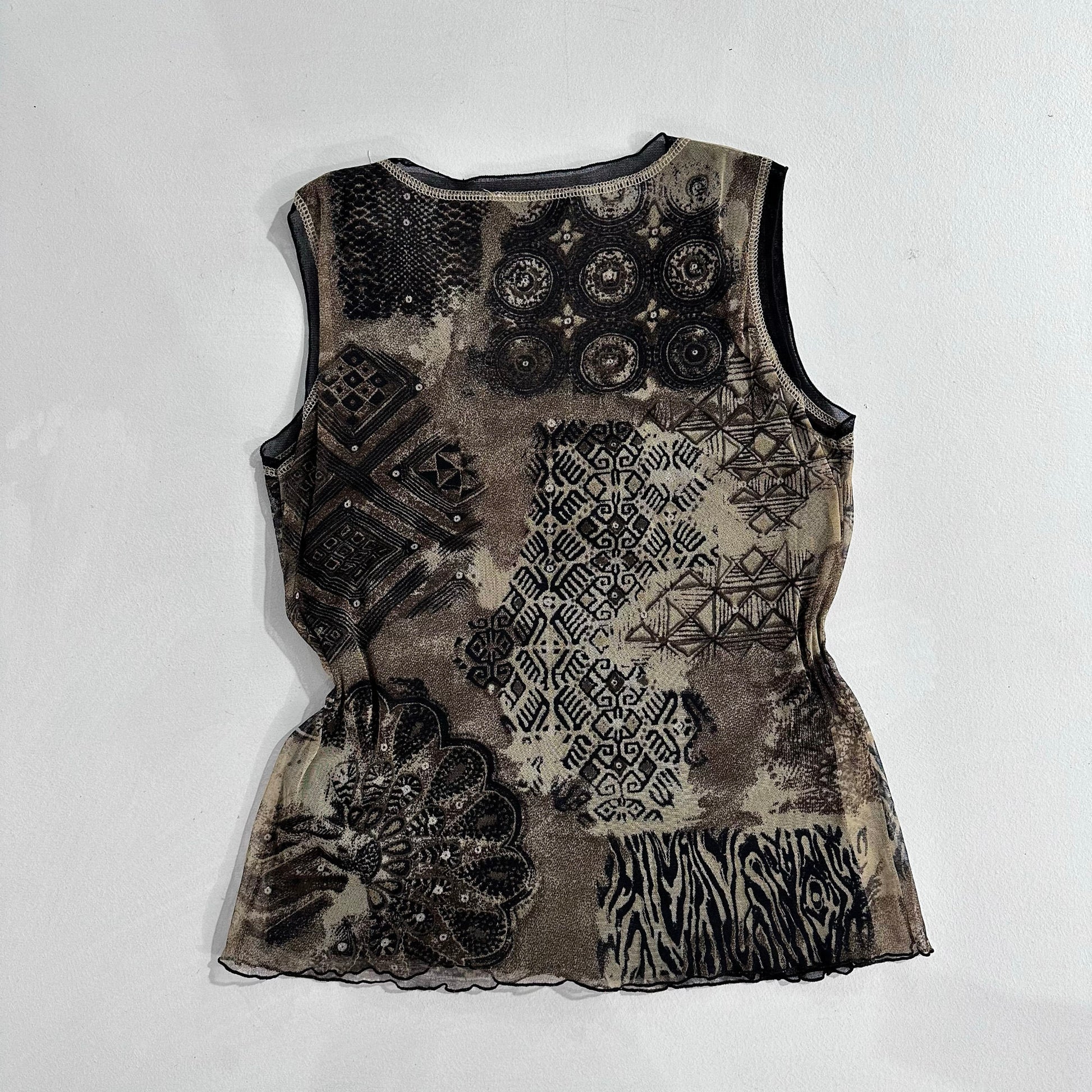 Y2K Mesh Beaded Printed Armand Thiery Tank/Cami