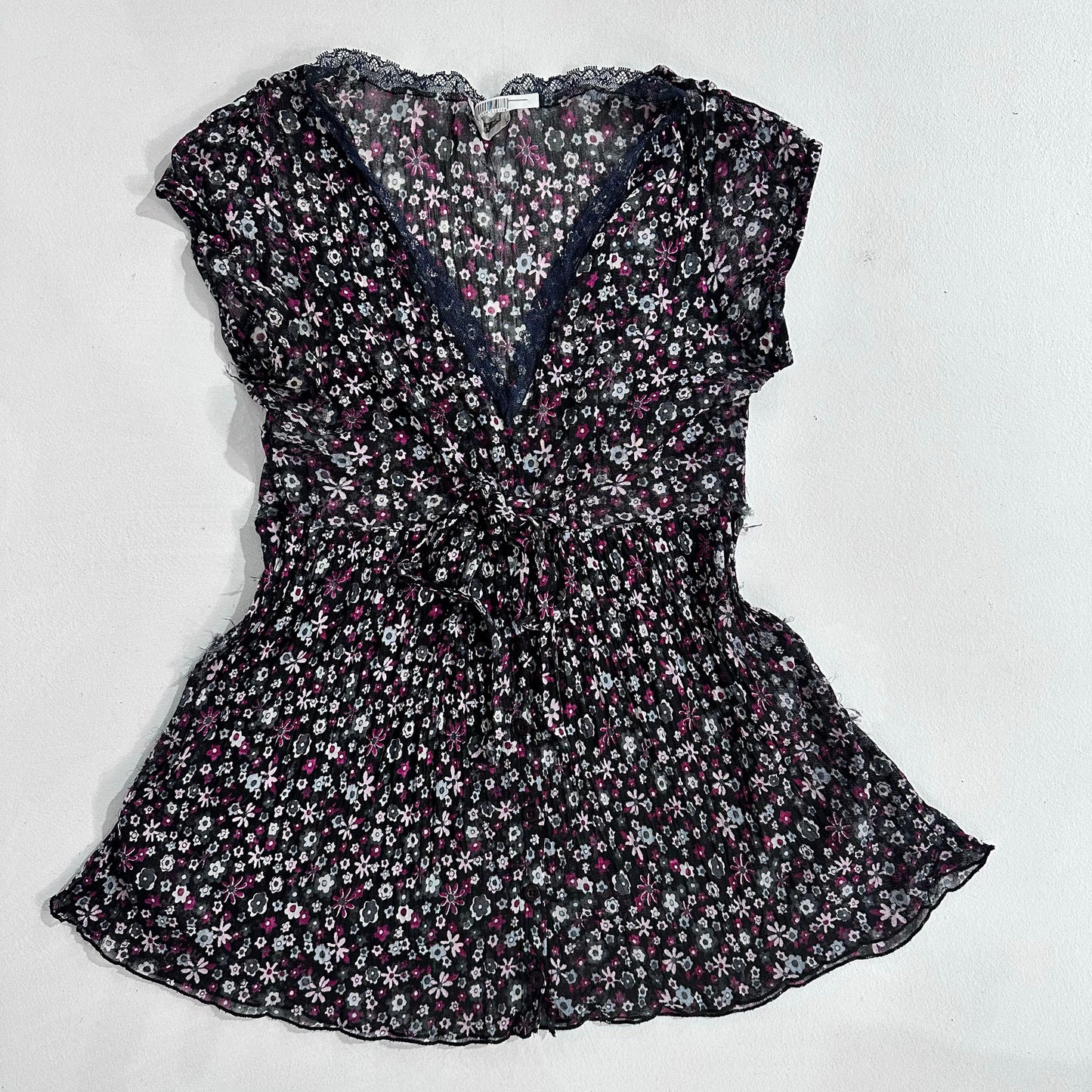 Y2K Printed Mesh Blouse