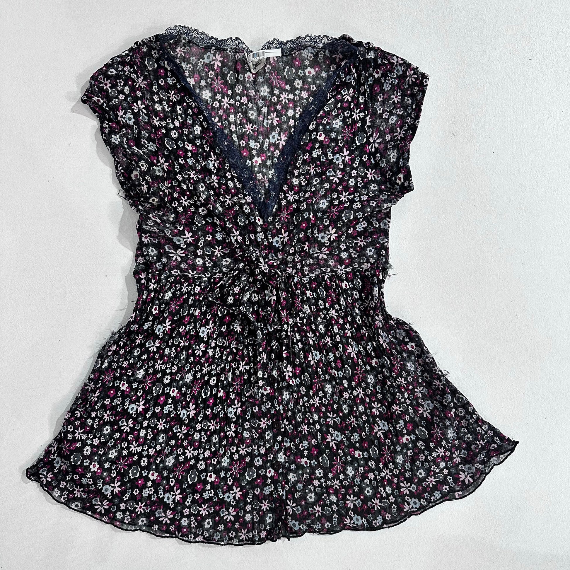 Y2K Printed Mesh Blouse