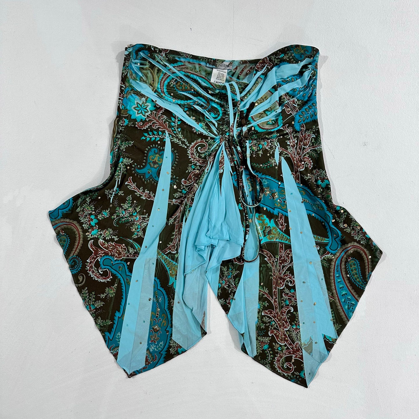 USA Y2K Sequins Printed Mesh Blouse