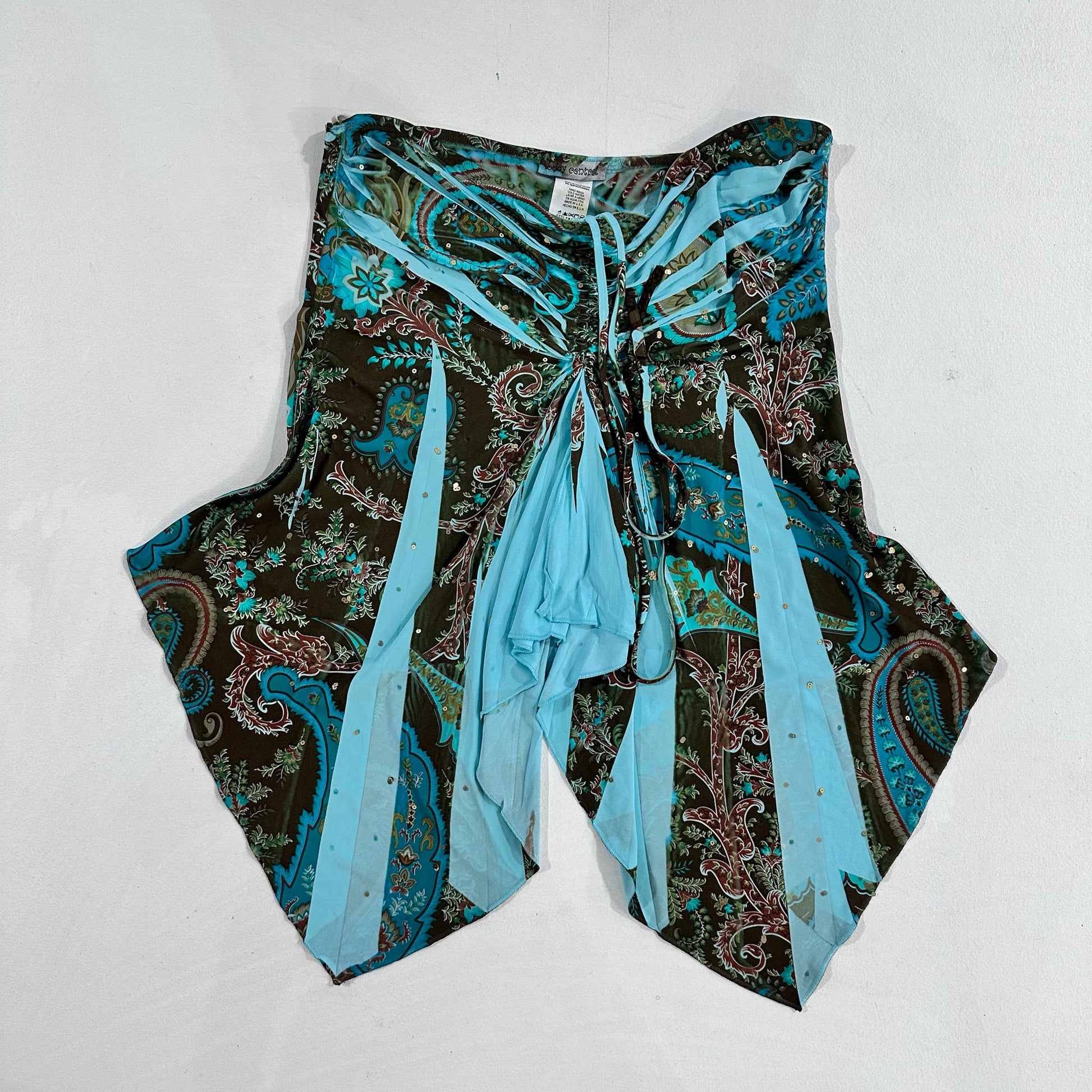 USA Y2K Sequins Printed Mesh Blouse