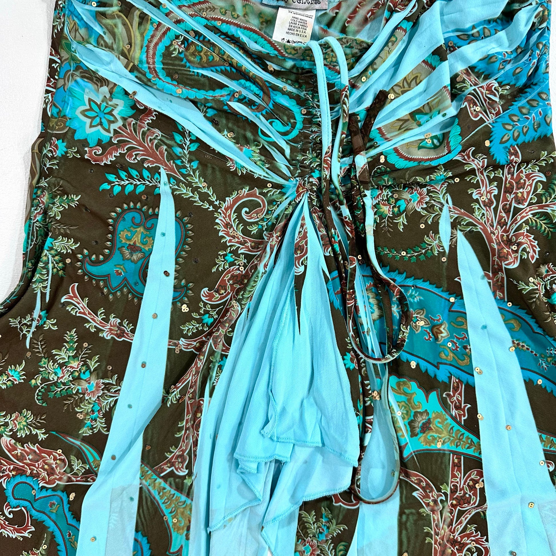 USA Y2K Sequins Printed Mesh Blouse