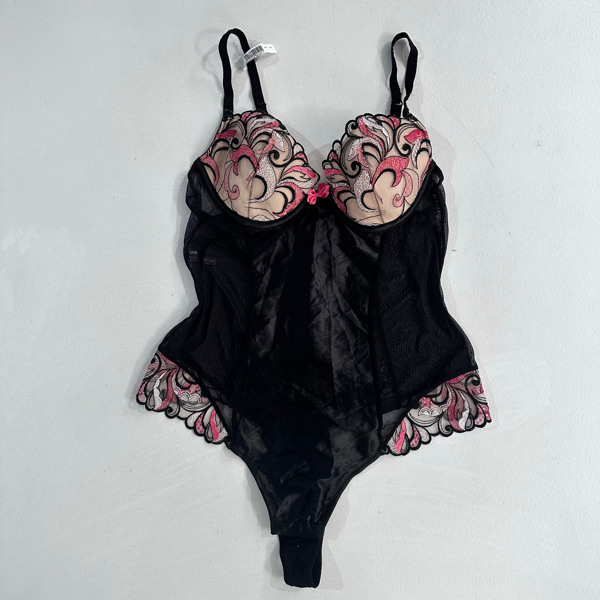 Feminine Embroidered Satin Bow RougeGorge Bodysuit