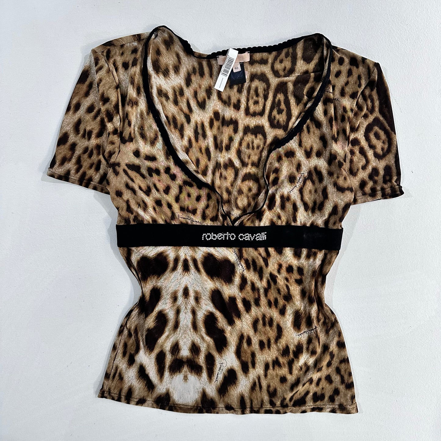 Romania Y2K Animal Print Rhinestone Roberto Cavalli T-Shirt