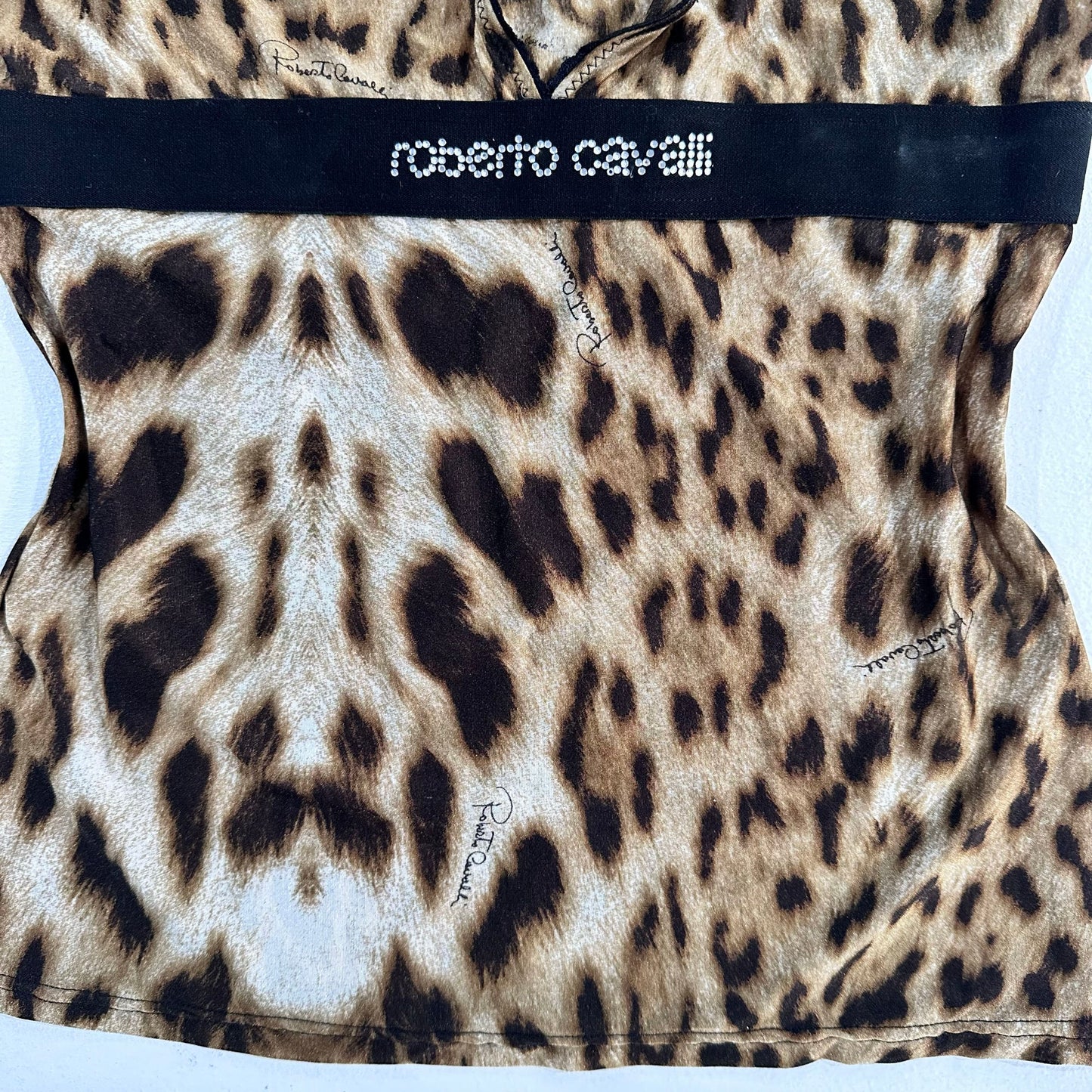 Romania Y2K Animal Print Rhinestone Roberto Cavalli T-Shirt