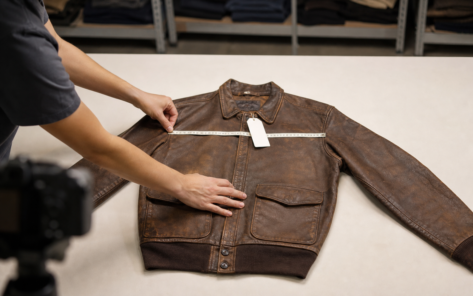 Vintoop measuring a vintage garment before upload