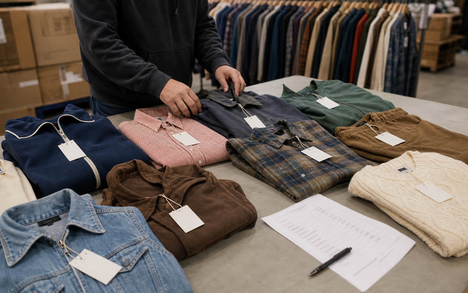 Selected vintage garments grouped for a Quote List